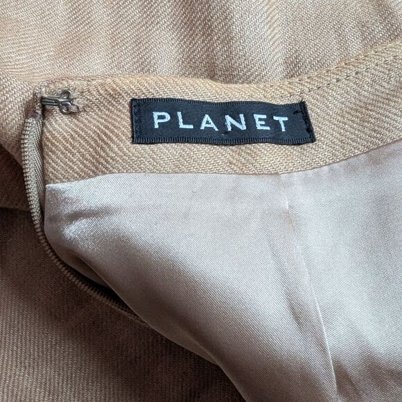 Planet 💯 Linen Tan Knee Length Pencil Skirt Size 6 Medium - Picture 3 of 6